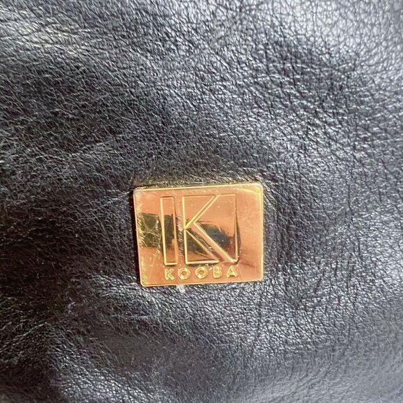 Kooba Everette Black Pebbled Leather Double Zipper Gold Handbag Shoulder Bag - Picture 7 of 11